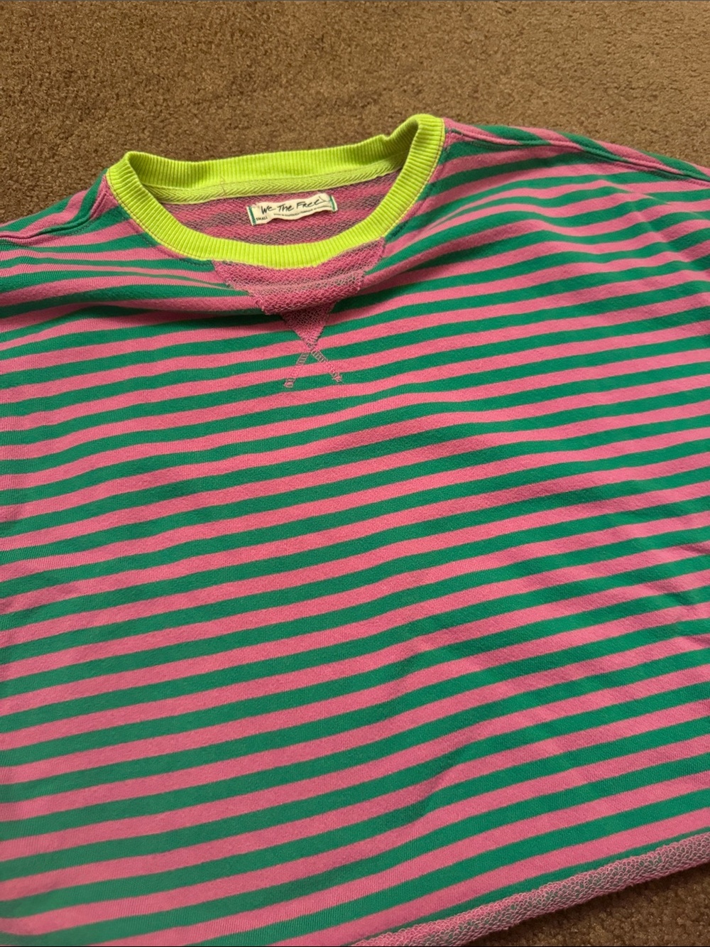 We The Free Neon Green & Hot Pink Striped Crew